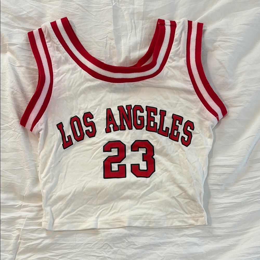 SHEIN Red and White Los Angeles Jersey Top